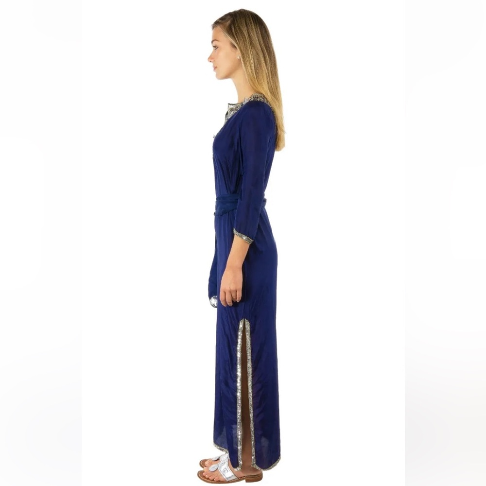 GRETCHEN SCOTT Silk Beaded Midi/Maxi Dress with Sash ✨ Starry Night Size M ✨ - Picture 3 of 16